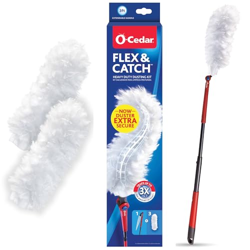 O-Cedar Flex & Catch Heavy Duty Dusting Kit with 3 Disposable Duster Refills | New & Improved Model | Extendable 3 Ft Handle with Stay-On Duster Hook | Traps 3X More Dust Than Feather Dusters