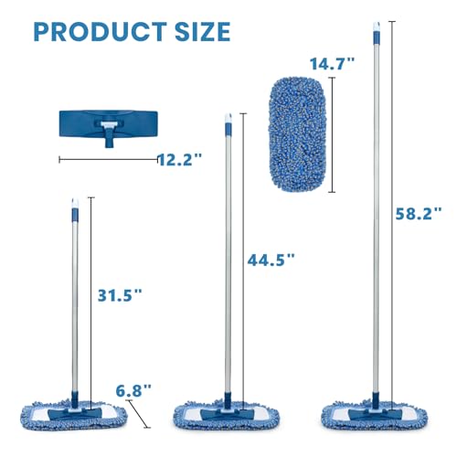 MAVRIZ Dust Mop for Hardwood Floor Washable Wet and Dry Mop with 58" Long Handle, 360° Rotating Microfiber Mop for Wood, Laminate, Tile Floor