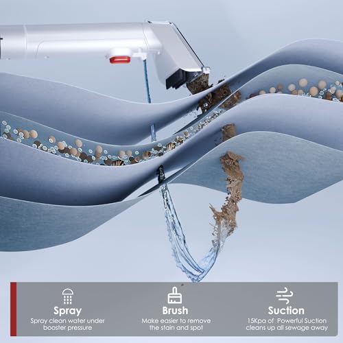 WURESE Portable Carpet Cleaner Machine, 15KPa Powerful Upholstery & Spot Cleaner for Pet Stains, Couches, Stairs & Car Seats – Handheld Deep Cleaner with Self‑Cleaning System & 2 Brushheads, Crimson
