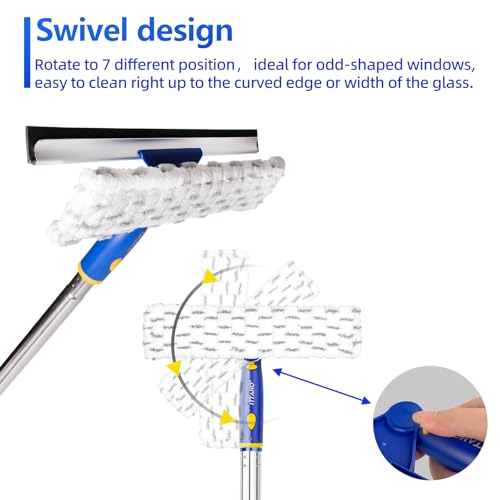 ITTAHO 86.6" Window Squeegee Cleaner,2 in 1 Window Cleaning Tool Kit,Shower Squeegee with Extension Pole，Glass Cleaning Tools for Shower Glass,Indoor/Outdoor High Window Cleaning-Two Pads