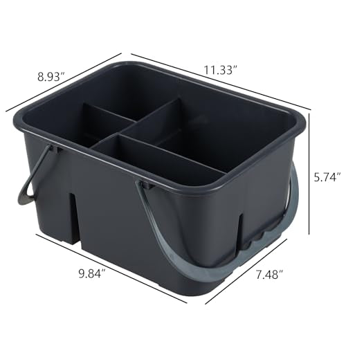 Fiazony Plastic Divided Caddy Organizer with Handle, 4-Compartment Plastic Cleaning Caddy, Drak Gray, F