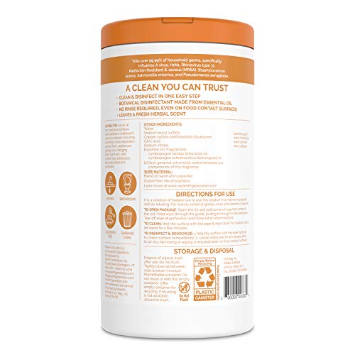 Seventh Generation Disinfecting Wipes, Lemongrass Citrus, 70 Count, 6 Pack, Botanical Multi-Surface Cleaner Kills 99.9% Germs, No Bleach, Plant-Based Formula for Home, Kitchen, Bathroom, Car Interior