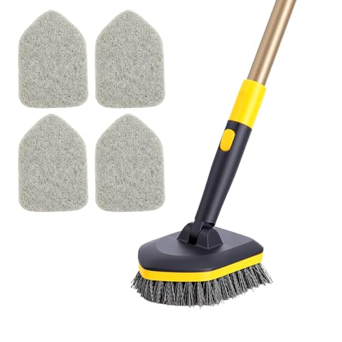 Yocada Tub Tile Scrubber Brush 2 in 1 Cleaning Brush 4*Scouring Pads 58.2 Inch Adjustable Telescopic Pole Stiff Bristles for Cleaning Bathroom Kitchen Toilet Wall Tub Tile Sink Non Scratch