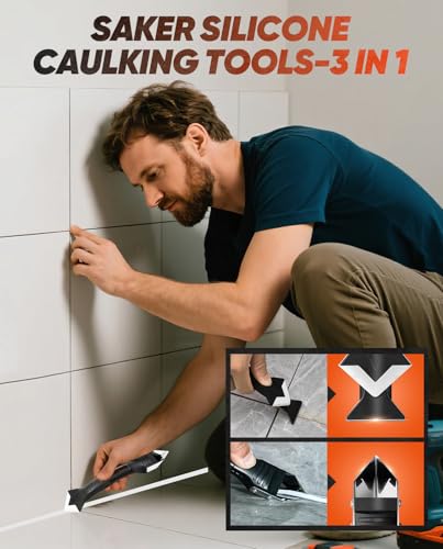 Saker Silicone Caulking Tool 3-in-1 Grout Removal Tool and Sealant Finishing Scraper with Stainless Steelhead, Caulk Remover and Seam Repair Kit for Bathroom, Kitchen, Floor, Window and Sink Joints
