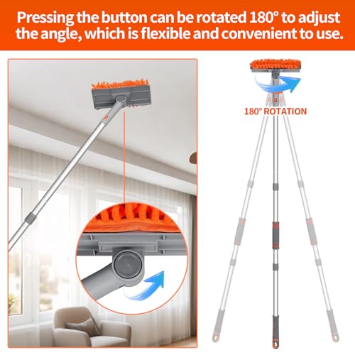 Ceiling Fan Cleaner Duster with 72‘’ Extendable Long Handle Cleaning Duster Kit, Reusable Chenille & Microfiber Mop Head for High Ceiling Fan Blade Wall Blinds Cobweb