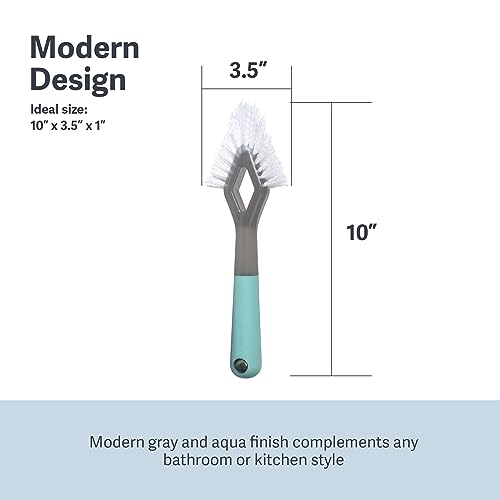 Casabella Smart Scrub Heavy-Duty Tile and Grout Brush for Tile Joints, Grout Cleaner Brush with Nonslip Handle, Gray/Aqua