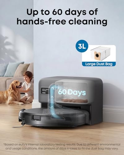 eufy C10 Robot Vacuum Self Emptying, 8 Weeks Hands Free, Advanced Smart Mapping with LiDAR Navigation, 2.85-Inch Slim Design, Powerful Suction, Edge Expansion Brush for Pet Hair, Carpet Detection
