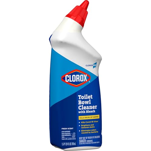 CloroxPro Toilet Bowl Cleaner with Bleach, Clorox Automatic Toilet Cleaner, Kills Germs and Removes Stains, Fresh Scent, 24 fl. oz., Pack of 12
