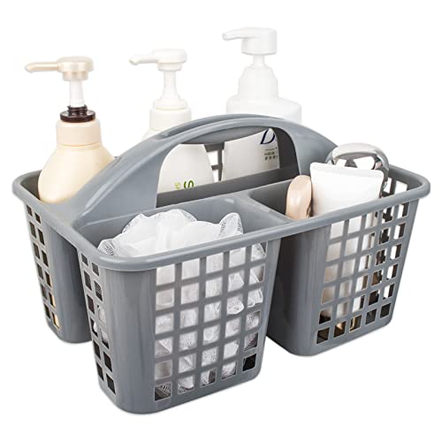 JiatuA Portable Shower Caddy Basket with Compartments Cleaning Supplies Organizer with Handle Plastic Storage Divided Tool Bin for Bathroom, Bedroom, Kitchen, College Dorm, Garden, Under Sink, Grey