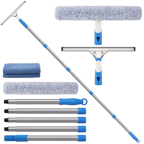 Mitclear 77'' Professional Squeegee Window Cleaner Tool with Extension Pole, Car Windshield Cleaning Kit with Long Handle, Window Washing Equipment for Indoor Outdoor Windows & Car Glass
