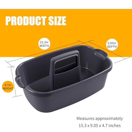 Omirome 2-Pack Large Gray Cleaning Caddy for Cleaning Supplies with Handle - Portable Plastic Tote Organizer for Shower, Bathroom, Kitchen, Under Sink Storage