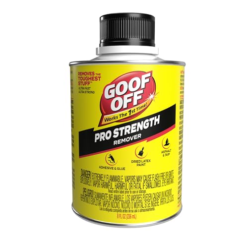 Goof Off Pro Strength Remover, Adhesive & Glue Remover for Dried Latex Paint, Caulk, Stickers, Decals, Tar, Asphalt - Works the 1st Time, 8 fl oz