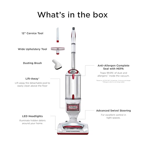 Shark Upright Vacuum Cleaner | Rotator Lift-Away | Pet Hair, Carpet & Hard Floor Cleaning | Dusting Brush, Upholstery & Crevice Tools | HEPA Filter | Swivel Steering | Headlights | White/Red | NV501