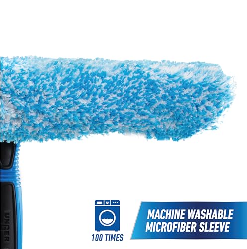 Unger Professional Connect and Clean 2-in-1 Squeegee and Scrubber, 14” Window Cleaning Tool, Essential Glass Cleaner for Commercial and Residential Use, Reusable Microfiber Sleeve, Streak-Free Results