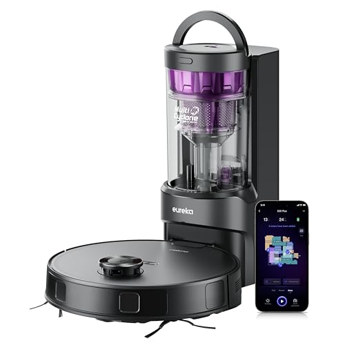Eureka E20 Robot Vacuum with Bagless Self Emptying Station, Robotic Vacuum and Mop Combo, 45-Day Capacity, Upgraded 8000Pa Suction and Anti Hair-Tangling Brush, LiDAR Navigation, App Control