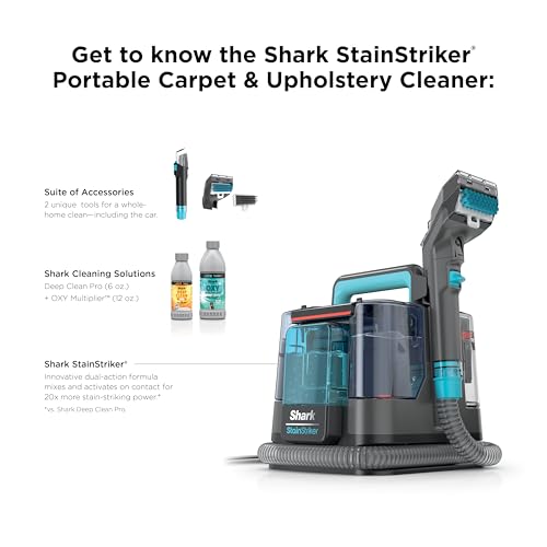 Shark StainStriker | Portable Carpet, Upholstery & Area Rug Cleaner | 2 Tools | Self-Cleaning | Powerful Stain & Odor Remover | Deep Clean & OXY Solutions | Charcoal | PX221BRN