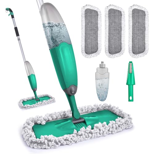 Spray Mop for Floor Cleaning, TINA&TONY Microfiber Hardwood Dry Wet Kitchen Mop with 3 Washable Pads & 635ML Refillable Bottle, Dust Mop with Sprayer for Laminate Tile Vinyl Floors, Green