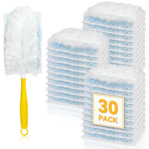 30 Pack Dusters Refills Compatible with Swiffer Duster Handle Models, 180° One Sided Duster Refills for Short and Extendable Handles, with 1 Pack Handle