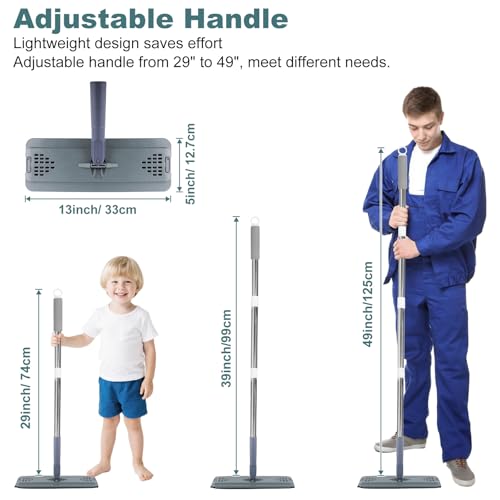 Flat Mop with 3 Pads, Microfiber Mops for Floor Cleaning Adjustable Handle 29-49, Dust Mop for Hardwood Floors, Wet Dry Use on Laminate Wood Tile Vinyl Wall Mopping Bathroom Kitchen Household Supplies
