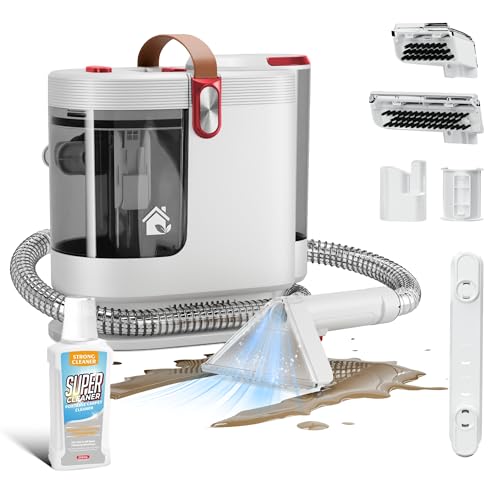 WURESE Portable Carpet Cleaner Machine, 15KPa Powerful Upholstery & Spot Cleaner for Pet Stains, Couches, Stairs & Car Seats – Handheld Deep Cleaner with Self‑Cleaning System & 2 Brushheads, Crimson