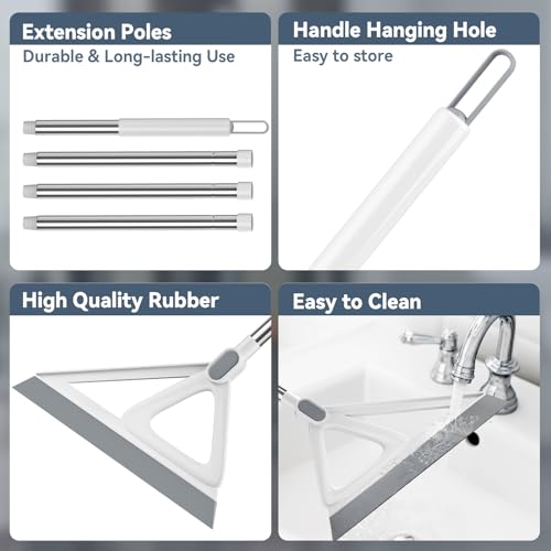 Multifunction Magic Broom, Squeegee Broom for Floor, Rubber Silicone Broom for Floor Cleaning, Magic Broom Sweeper for Living Room, Kitchen, Bathroom-Easy Dry The Glass (Grey, 54 INCH)