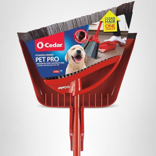 O-Cedar Pet Pro Broom with Step-On Dustpan | Remove 99% with One Sweep | Removes 3 Times More Pet Hair | Quiet Cleaning Tool for Cat and Dog Owners
