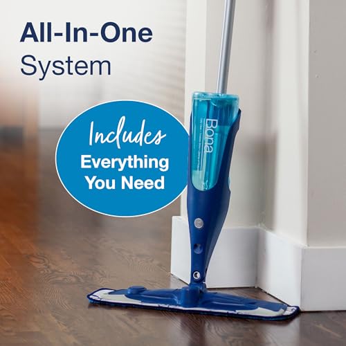 Bona PowerPlus Premium Motion Spray Mop for Hardwood Floors - Includes PowerPlus Hardwood Floor Cleaning Solution and PowerPlus Microfiber Cleaning Pad - Vibrating Spray Mop for Wood Floors