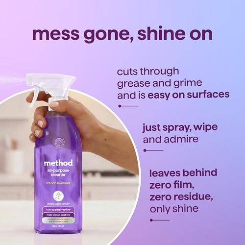 method All-Purpose Cleaner Spray, French Lavender - Cuts Grease & Grime on Counters, Glass, Sealed Wood & Floors, for Kitchen & Bathroom, 28 fl oz