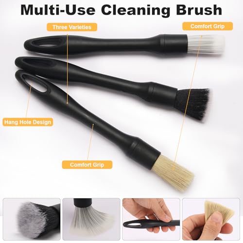 Poejeh 8-Piece Car Interior & Exterior Cleaning Kit - 160g Gel (128% More Than 70g), Boars Hair Brushes, Ultra-Soft Detail Brush, Microfiber Cloths, Duster | for Auto/Truck/SUV