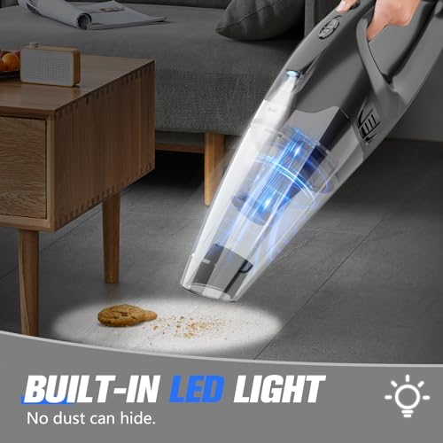 BSRCO Cordless Handheld Vacuum with 6kPa Hurricane Suction, 25Mins Runtime Portable Car Vacuum for Deep Gap Cleaning, Lightweight Hand Vac with HEPA for Pet Hair, Home & Vehicle