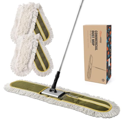 CLEANHOME 36" Commercial Dust Mops for Floor Cleaning Heavy Duty Floor Duster Mop with Long Handle Hotel Gym Household Cleaning Supplies for Hardwood, Tiles, Marble Floors (Green)