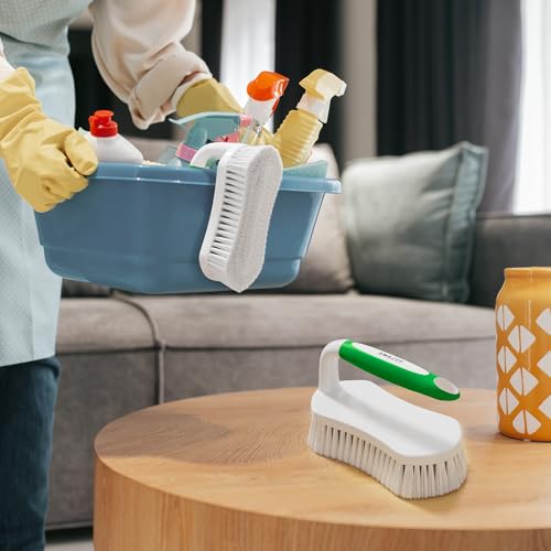 Amazer Scrub Brush for Cleaning Comfort Grip Shower Scrubber Stiff Bristles with Handle Heavy Duty Cleaner Brush for Tub Sink Carpet Floor - Pack of 2 (Green+Green)