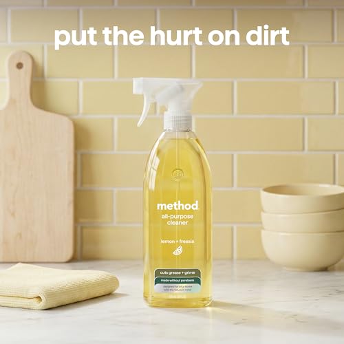 Method All-Purpose Cleaner Spray, Lemon + Freesia - Cuts Grease & Grime on Counters, Glass, Sealed Wood & Floors, for Kitchen & Bathroom, 28 fl oz, 4 pack