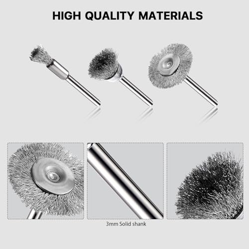 EASYIKI 15 Pieces Stainless Steel Wire Brushes, Wire Brush Wheel, Steel Wire Polishing Wheel Kits for Dremel Rotary Tools (1/8 Inch Mandrel)