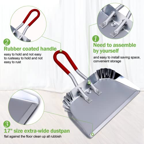 TOP DOG Metal Dustpan 17”, Aluminum Dust Pans Heavy Duty Does not Chip or Bend Sheet Metal Edge Flat Against Floor for Small Item Sweeping Rubber Coated Easy to Grasp Handle (1pcs)