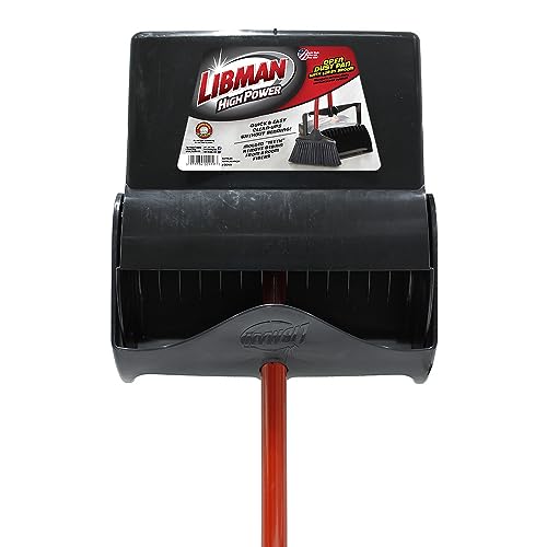 Libman Commercial 919 Lobby Dust Pan and Broom Set (Open Lid), 41" Length, 12" Width, Black/Red (Pack of 2)