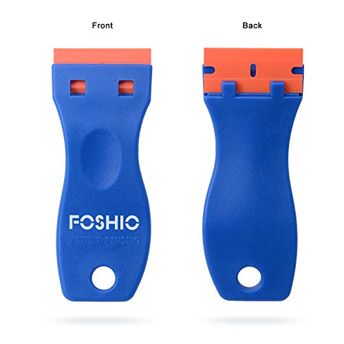 FOSHIO Plastic Razor Blade Scraper Include 2PCS Scraper Tool and 100PCS Blades for Gasket Remover, Labels Decal and Adhesive Remover for Windows and Glass