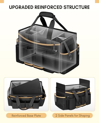 Ytonet Cleaning Caddy Bag with Detachable Apron, Extra Large Cleaning Supplies Organizer with Foldable Dividers, Portable Cleaner Tote with Handle, Cleaner Caddy for Housekeeper, Detailing Bag, Black
