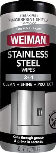 Weiman Stainless Steel Cleaner, 30 Count Wipes, Anti-Fingerprint, Removes Grease, Water Spots, Streaks & Residue, Polishing Cleaner Safe for Appliances, Chrome, Sinks & Grill Exteriors