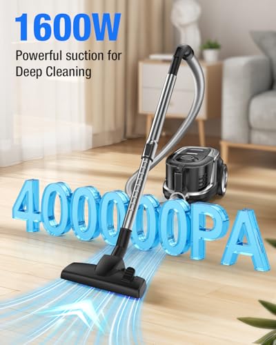 Zefiro Max 1600W Multi-Surface Bagless Canister Vacuum Cleaner, 40kPa Suction, Lightweight Corded Canister Vacuum, HEPA Filter, Auto Cord Rewind, Floors, Carpets, Pet Hair, Home Apartment