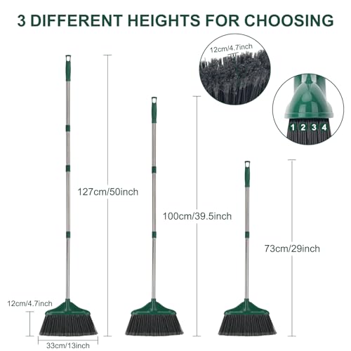 Broom Outdoor Indoor Commercial Broom with 50 inches Long Handle,Perfect for Home Courtyard Garage Kitchen Office Lobby Room Floor(Black)