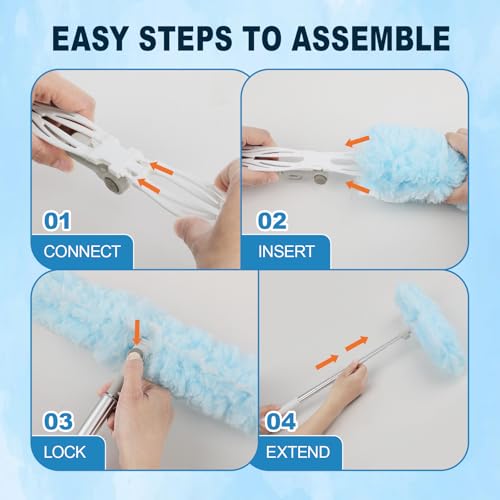 50Pcs Duster Refill Compatible with Swiffer Hand Duster +4FT Extended Handle +1 Handle, 360° Heavy Duty Duster Refills Kit for Cleaning, Office, Ceiling Fan, Baseboard & Blind