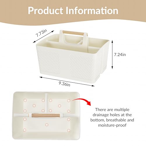 Xuhdukc Shower Caddy Portable and Cleaning Caddy Organizer for Bathroom, Kitchen,Toiletries Storage, Caddy organizer with handle, Rust-Resistant, Durable Material(Milky White, 9.36"L×7.73"W×7.24"H)
