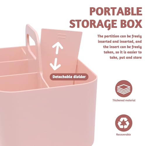 BLLREMIPSUR Plastic Portable Caddy with Handle, Pink Bathroom Shower Caddy Organizer, 5 Grid Small Caddies Storage Basket for Makeup, Cleaning, Art Craft, Stationery