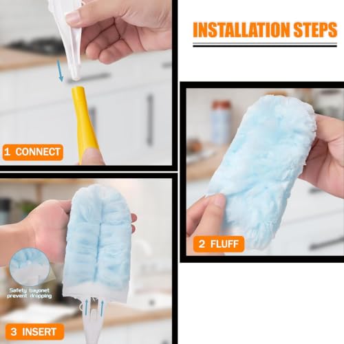 50 Count Duster Refills ，360° Heavy Duty Duster Refills Compatible with Swiffer Duster, Multisurface Heavy Duty Duster Replacements with 1 Short Handle and 1 Extenda Handle