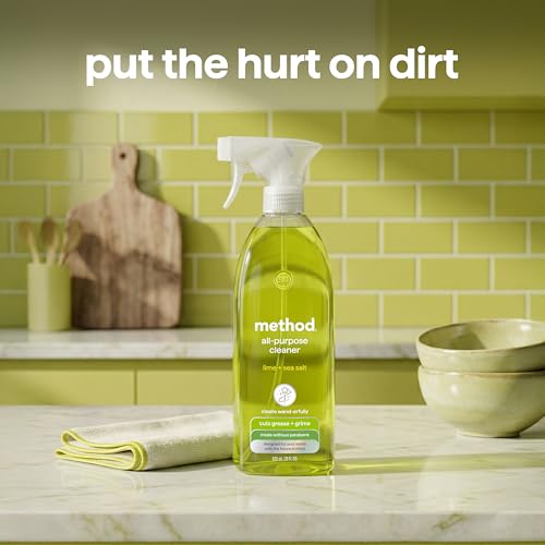 Method All-Purpose Cleaner Spray, Lime + Sea Salt - Cuts Grease & Grime on Counters, Glass, Sealed Wood & Floors, for Kitchen & Bathroom, 28 fl oz, 4 pack