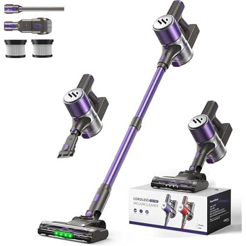 Cordless Vacuum Cleaner,Vacuum Cleaner for Home with Brushless Motor,Lightweight Stick Vacuum with Self-Standing and Touch Screen,Hardwood Floor Vacuum for Pet Hair,Carpets,Tile(Eggplant Purple)