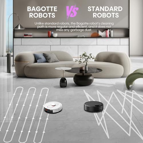 Bagotte Robot Vacuum and Mop Combo, 6000Pa Robotic Vacuum with Mapping, Self-Emptying Station for 90 Days Hands-Free, LiDAR Navigation, Wi-Fi/App/Alexa Voice Control, for Carpets & Hard Floors
