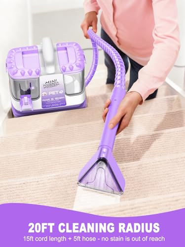 Portable Carpet & Upholstery Cleaner Machine for Pets, Spot, Stain, Couch Cleaner Machine with Powerful Suction and and Self Cleaning, Car/Auto Detailer, Lightweight Compact Design, Purple
