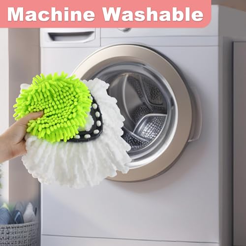 Hezane 4 Pack Replacement Mop Heads& Handle Scrub Brush and Base Combo Set Compatible with Ocedar Spin Mops Refills，30-58" Mop Handle and Microfiber Head Refills for Cleaning